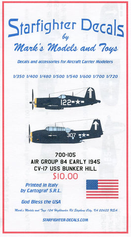Starfighter Decals 1/700 USS Bunker Hill CV17 Air Group 84 Early Markings 1944-45