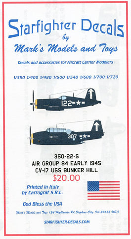 Starfighter Decals 1/350 USS Bunker Hill CV17 Air Group 84 Early Markings 1945