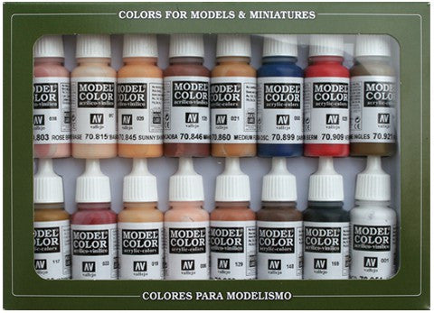 Vallejo Acrylic 17ml  Bottle Face & Skin Tones Model Color Paint Set (16 Colors)