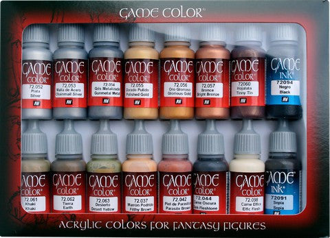 Vallejo Acrylic 17ml  Bottle Leather & Metal Game Color Paint Set (16 Colors)