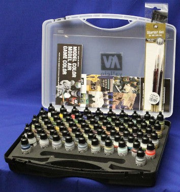 Vallejo Acrylic Model Air Paint Set in Plastic Storage Case (72 Colors & Brushes)