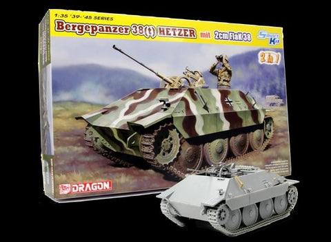 Dragon Military 1/35 Bergepanzer 38(t) Hetzer Tank w/2cm Flak 38 Gun (2 in 1) Smart Kit