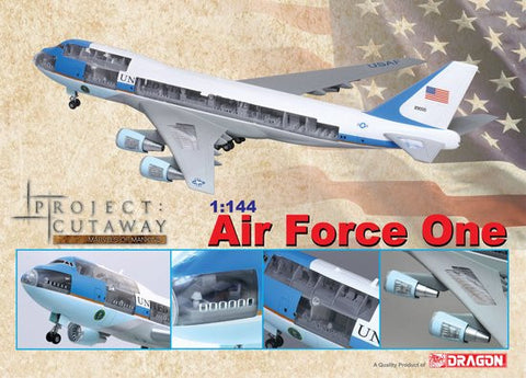 Dragon Models Aircraft 1/144 Visible 747-400 Air Force One Airliner (Prepainted & Partially Assembled) w/Cutaway Views Kit