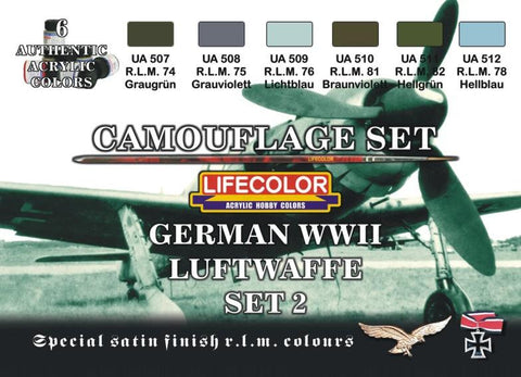 Lifecolor Acrylic German WWII Luftwaffe #2 Camouflage Acrylic Set (6 22ml Bottles)