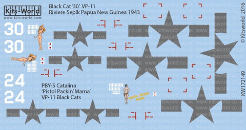 Warbird Decals 1/72 PBY5 Catalina Black Cat 30 VP11 Riviere Sepik Papua New Guinea 1943, Pistol Packin Mama VP11 Black Cats