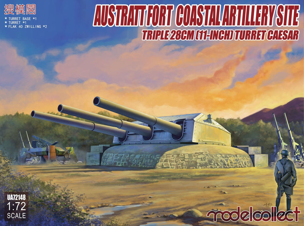 ModelCollect Military 1/72 Austratt Fort Coastal Artillery Site w/Triple 28cm 11-Inch Gun Turret Caesar Kit