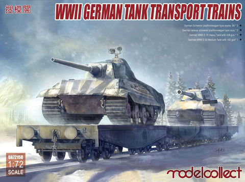 ModelCollect Military 1/72 WWII German Tank Transport Trains: Schwerer Platformwagons (4), E75 Heavy Tank & E50 Medium Tank Kit