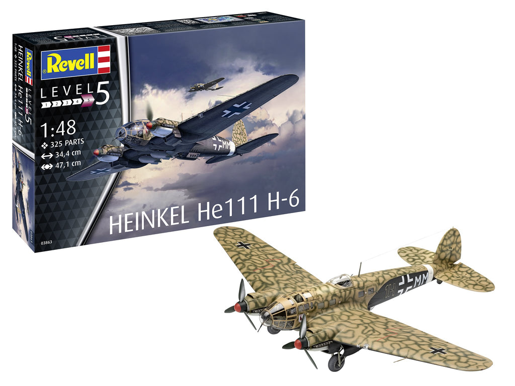 Revell Germany Aircraft 1/48 Heinkel He111H6 WWII German Bomber Kit
