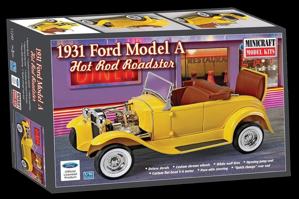 Minicraft Model Cars 1/16 1931 Ford Model A Hot Rod Roadster Kit