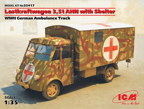 ICM Military 1/35 WWII German Lastkraftwagen 3,5t AHN w/Shelter Ambulance Truck Kit