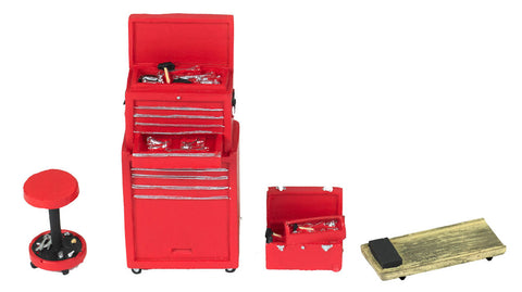 Motorhead 1/24 Tire Brigade Tool Set: Tool Chest, Box, Stool & Glider (Red)