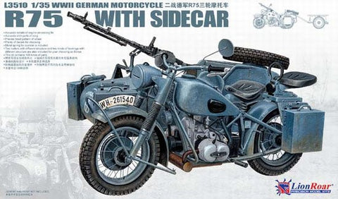 Lion Roar Military 1/35 WWII German BMW R75 Motorcycle w/Sidecar Kit