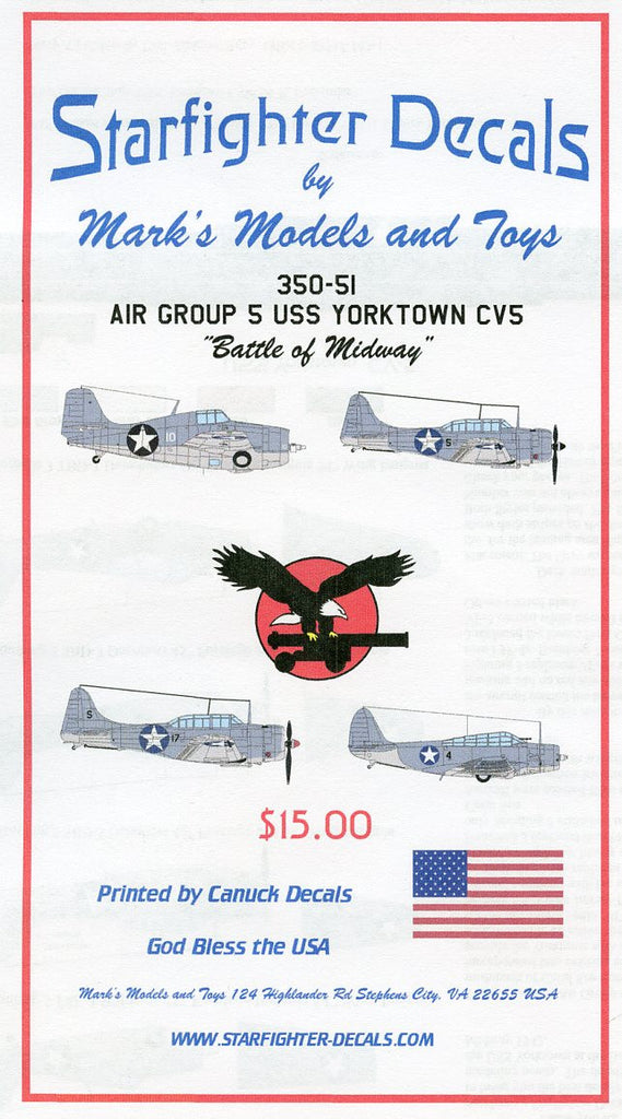 Starfighter Decals 1/350 Air Group 5 USS Yorktown CV5 Battle of Midway for Merit