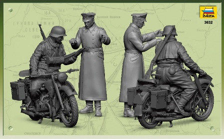 Zvezda Military 1/35 WWII German R12 Motorcycle w/Rider & Officer Kit
