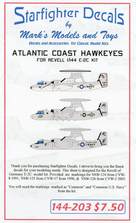 Starfighter Decals 1/144 Atlantic Coast E2C Hawkeyes for RVL