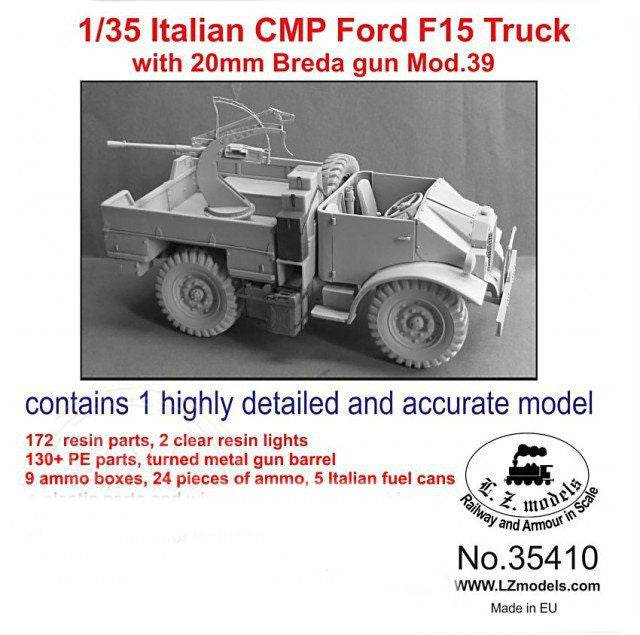 LZ Models 1/35 WWII Italian CMP Ford F15 Military Truck w/20mm Breda Gun Mod 39 Resin Kit