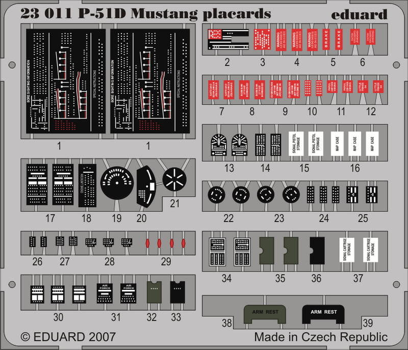 Eduard Details 1/24 Aircraft- P51D Placards for TSM (Painted Self Adhesive)