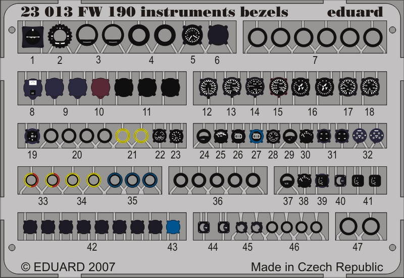 Eduard Details 1/24 Aircraft- Fw190 Instruments Bezels (Painted)