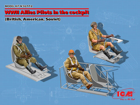 ICM Military Models 1/32 WWII Allies Pilots in the Cockpit (British, US, Soviet) (New Tool) Kit