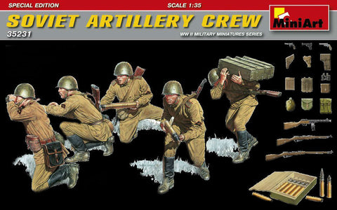 MiniArt Military 1/35 WWII Soviet Artillery Crew (5) w/Ammo Boxes & Weapons Special Edition Kit