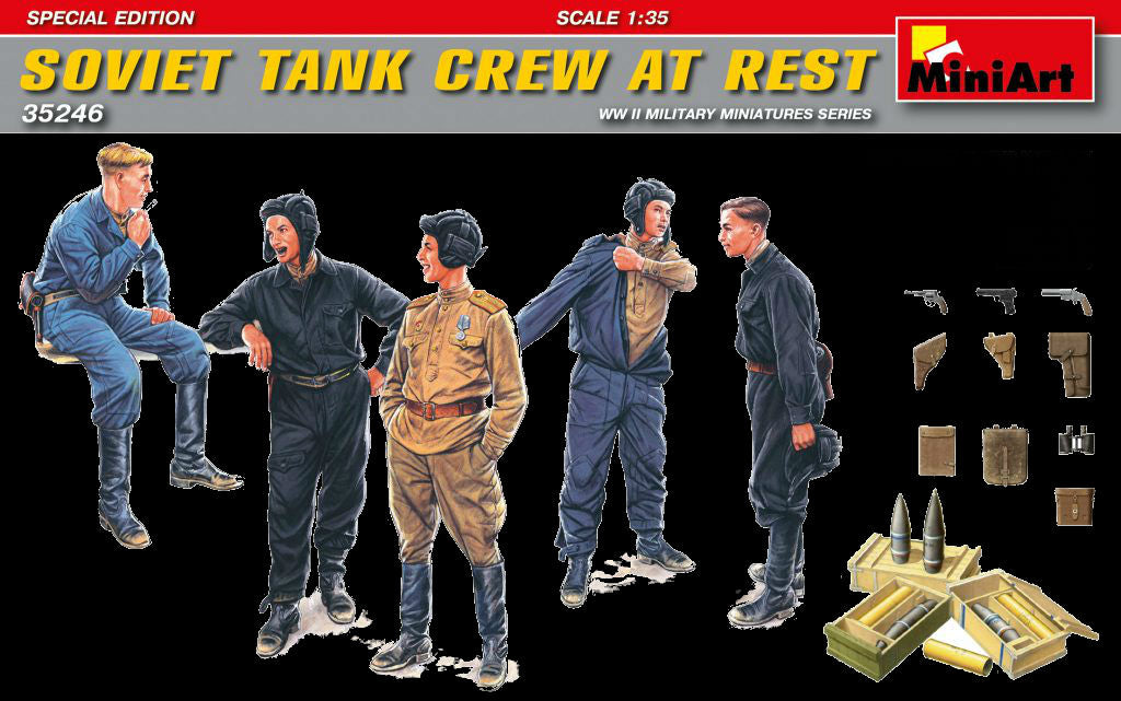 MiniArt Military 1/35 Soviet Tank Crew at Rest (5) w/Weapons & Ammo Boxes Kit