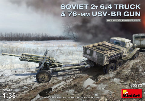 MiniArt Military 1/35 WWII Soviet 2-Ton 6x4 Truck & 76mm USV-BR Gun (New Tool) Kit