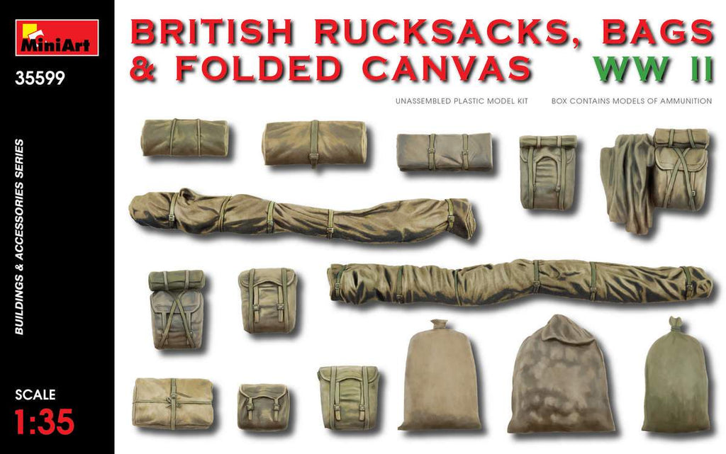 MiniArt Military Models 1/35 WWII British Rucksacks, Bags & Folded Canvas Kit