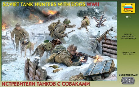 Zvezda Military 1/35 WWII Soviet Tank Hunters w/Dogs (3 ea.) Kit