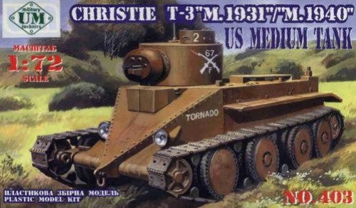 Unimodel Military 1/72 Christie T3 Mod. 1931/1940 US Medium Tank Kit