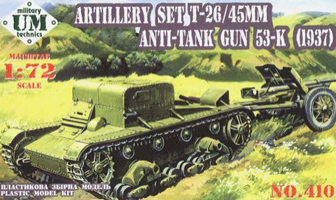 Unimodel Military 1/72 T26 Tank w/53K 45mm Anti-Tank Gun Kit