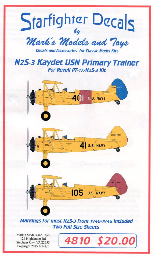 Starfighter Decals 1/48 N2S3 Kaydet USN Primary Trainer 1940-46 for RMX