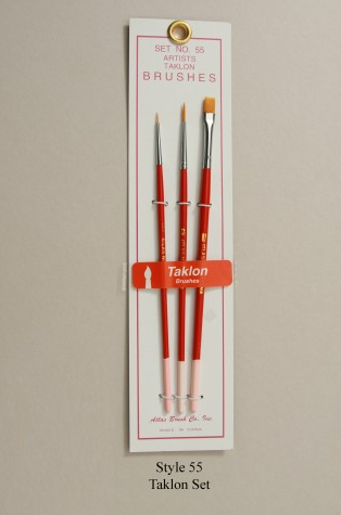 Atlas Brush Co. 3 Piece 10/0-0-1 Taklon Brush Set