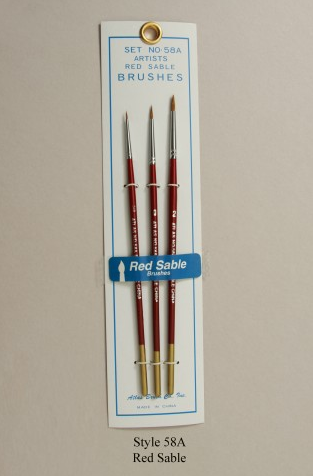 Atlas Brush Co. 3 Piece 5/0-0-2 Red Sable Brush Set