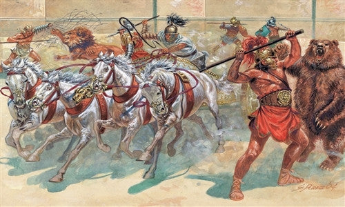 Italeri Military 1/72 Gladiators (13, 4 Horses, Chariot, 2 Lions, Bear) Set