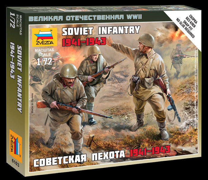 Zvezda Military 1/72 Soviet Infantry 1941-43 (10) Snap Kit