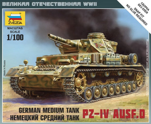 Zvezda Military 1/100 Pz IV Ausf D Tank Snap Kit