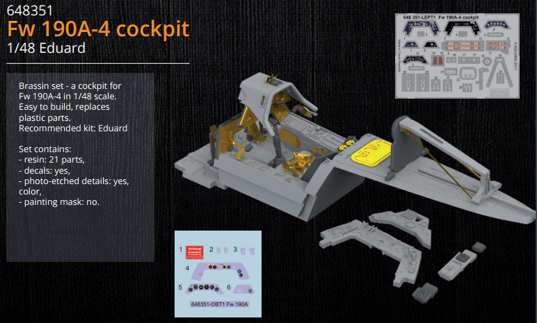 Eduard Details 1/48 Aircraft- Fw190A4 Cockpit for EDU (Photo-Etch & Resin)