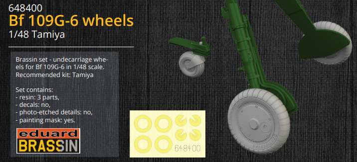 Eduard 1/48 Aircraft- Bf109G6 Wheels for TAM (Mask & Resin) Kit