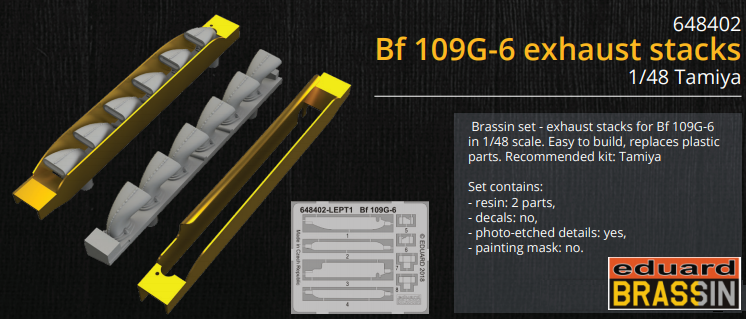 Eduard Details 1/48 Aircraft- Bf109G6 Exhaust Stacks for TAM (Photo-Etch & Resin) Kit