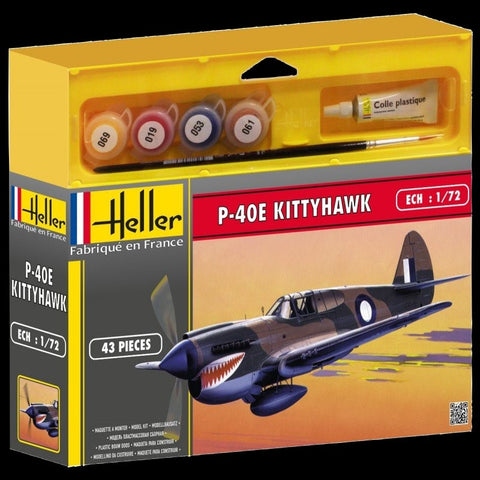Heller Aircraft 1/72 P40E Kittyhawk Aircraft w/Paint & Glue Kit