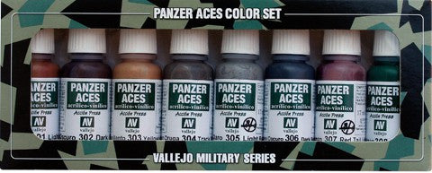 Vallejo Acrylic 17ml  Bottle Panzer Aces Paint Set #1 (8 Colors: #301-308)