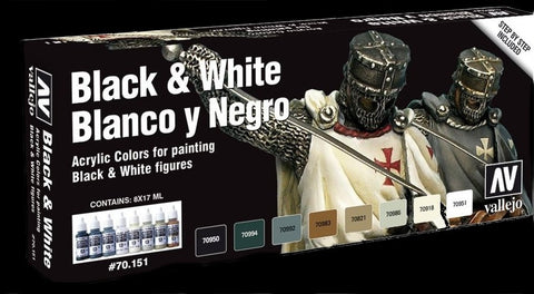 Vallejo Acrylic 17ml  Bottle Blacks & Whites Model Color Paint Set (8 Colors)