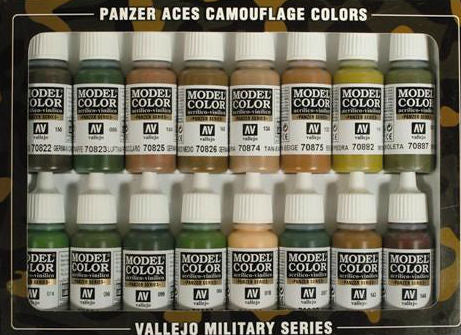 Vallejo Acrylic 17ml  Bottle Camouflage Panzer Aces Paint Set (16 Colors)