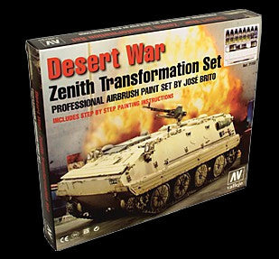 Vallejo Acrylic Desert War Zenith Transformation Pro Paint Set (6 Model Air Colors & Auxiliaries)