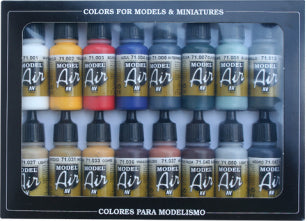 Vallejo Acrylic 17ml  Bottle Basic Model Air Paint Set (16 Colors)