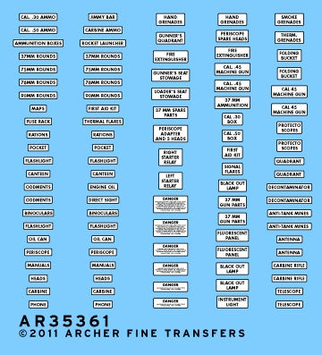 Archer Fine Transfers 1/35 US Interior Stowage Labels WWII to Present