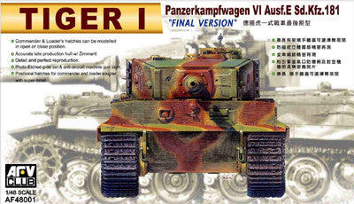 AFV Club Military 1/48 Tiger I PzKfw VI Ausf E SdKfz 181 Final Version Tank Kit