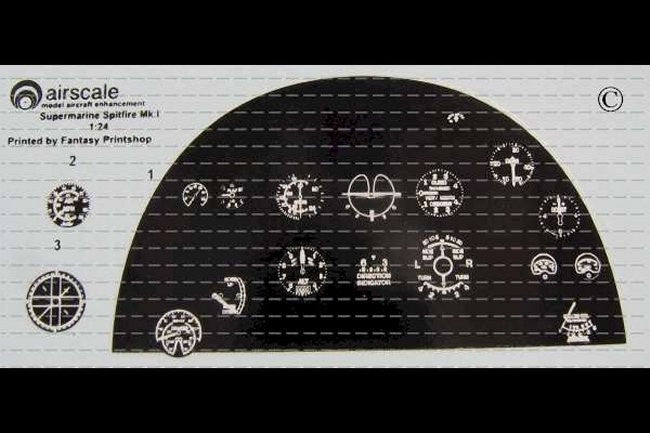 Airscale Details 1/24 Spitfire Mk 1/Vb Instrument Panel (Decal)