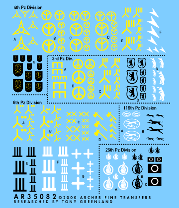 Archer Fine Transfers 1/35 Heere Div Markings for 3rd, 4th, 6th, 26th & 116th Panzer