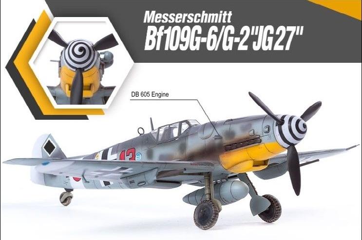 Academy Aircraft 1/48 Messerschmitt Bf109G6/G2 JG27 Fighter Kit